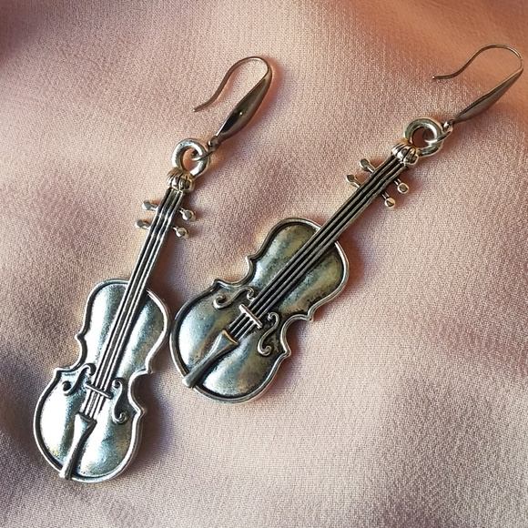 Gypsy Violin Earrings Silver - Picture 2 of 5